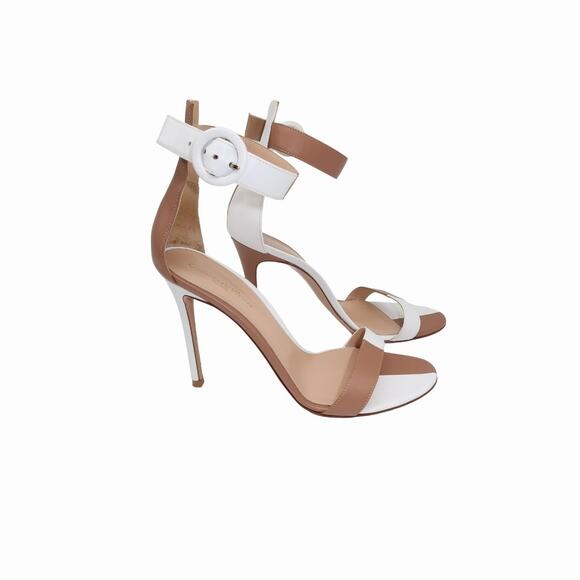 Gianvito Rossi Leather Lady Zweifarbige Heels Sandals Brown White Size 39.5 - Picture 5 of 9